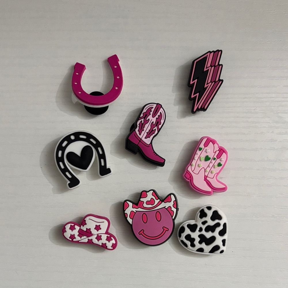 Pink and Black Western-Themed Shoe Charms